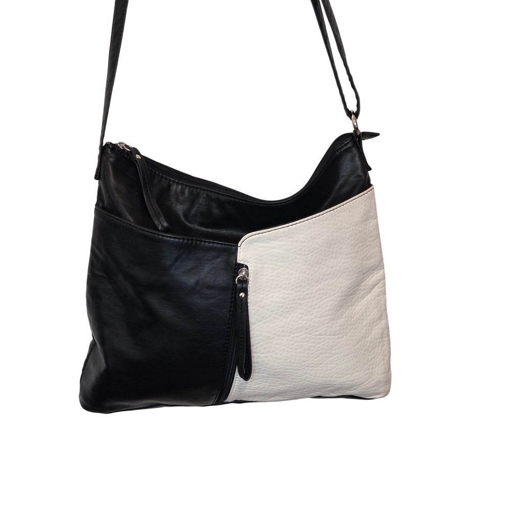 Marc Fisher Black White Colorblock Crossbody Bag Faux Leather Adjustable Strap